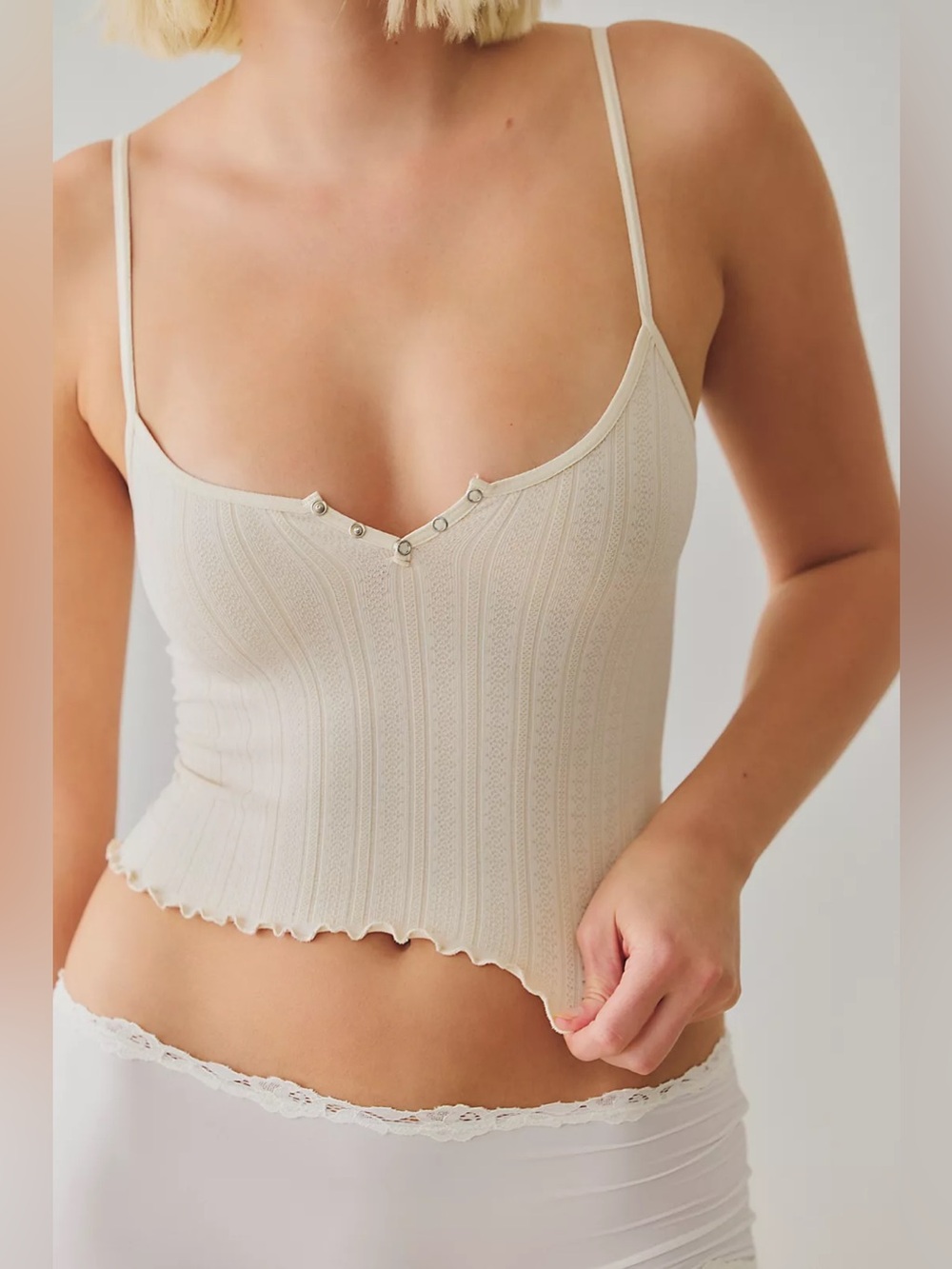 FREE PEOPLE Snap Into It Henley Crop In Pearled Ivory